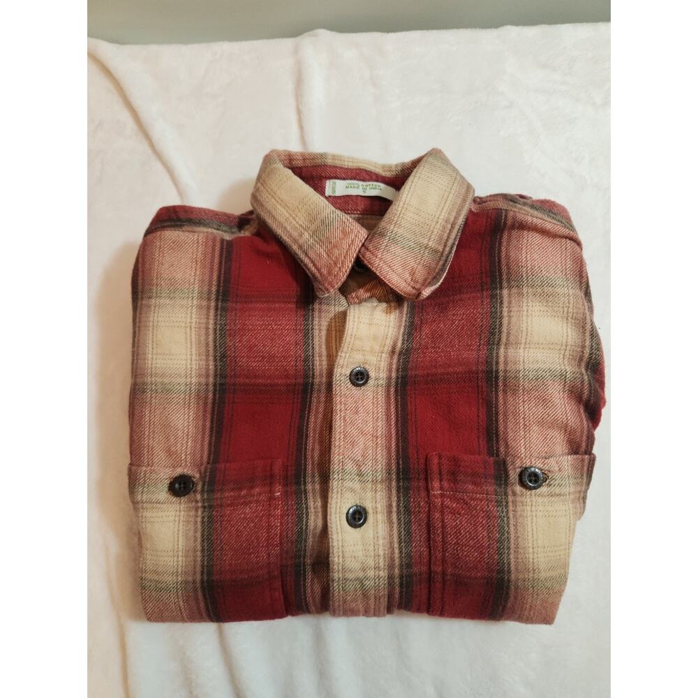 Orvis Shacket Mens Small Red Beige Plaid 100% Cotton Long Sleeve Gorpcore Preppy